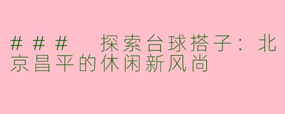 ### 探索台球搭子：北京昌平的休闲新风尚