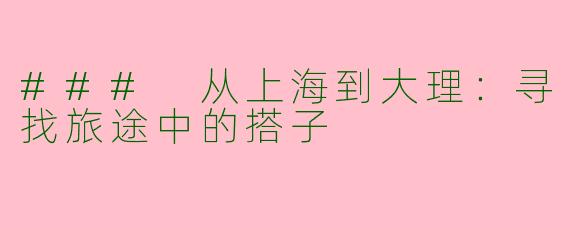 ### 从上海到大理：寻找旅途中的搭子