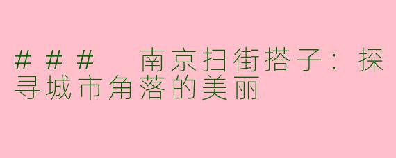 ### 南京扫街搭子：探寻城市角落的美丽