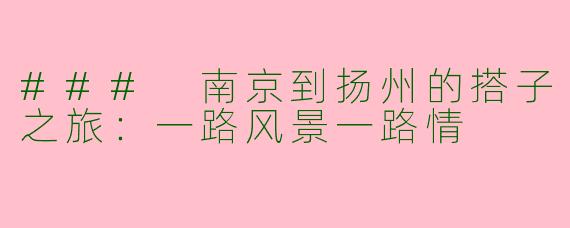### 南京到扬州的搭子之旅：一路风景一路情