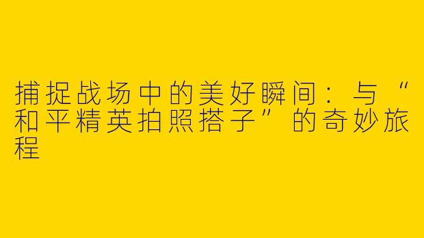 捕捉战场中的美好瞬间：与“和平精英拍照搭子”的奇妙旅程