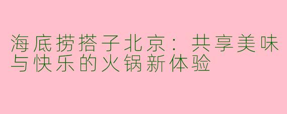 海底捞搭子北京：共享美味与快乐的火锅新体验