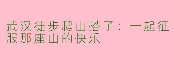 武汉徒步爬山搭子:一起征服那座山的快乐