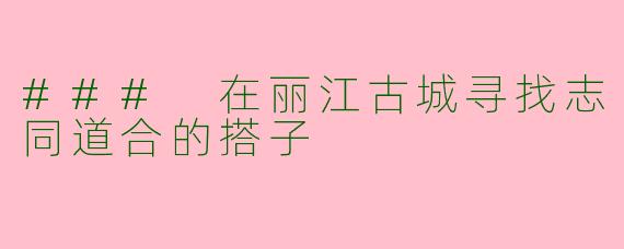 ### 在丽江古城寻找志同道合的搭子