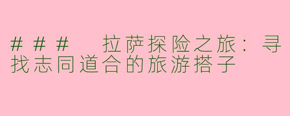 ### 拉萨探险之旅：寻找志同道合的旅游搭子