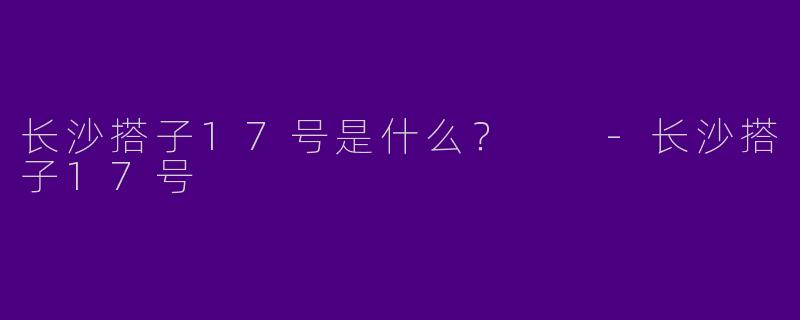 长沙搭子17号是什么？  