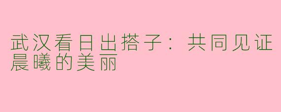 武汉看日出搭子：共同见证晨曦的美丽