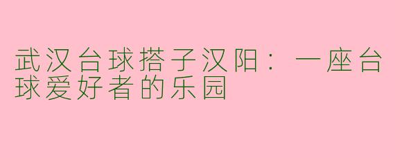 武汉台球搭子汉阳：一座台球爱好者的乐园