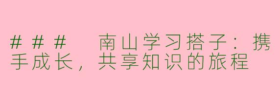 ### 南山学习搭子：携手成长，共享知识的旅程