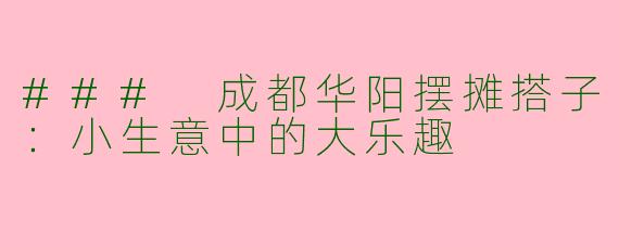 ### 成都华阳摆摊搭子：小生意中的大乐趣