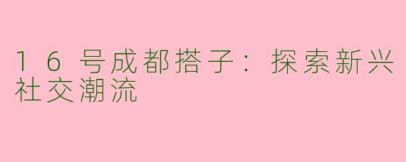 16号成都搭子：探索新兴社交潮流