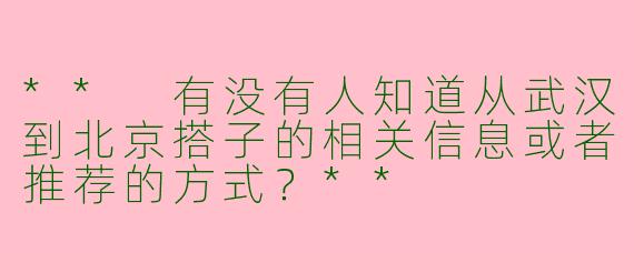 ** 有没有人知道从武汉到北京搭子的相关信息或者推荐的方式？**