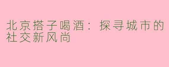 北京搭子喝酒:探寻城市的社交新风尚