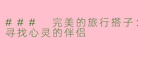 ### 完美的旅行搭子：寻找心灵的伴侣