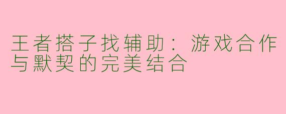 王者搭子找辅助：游戏合作与默契的完美结合
