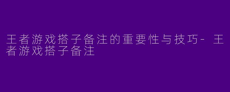 王者游戏搭子备注的重要性与技巧