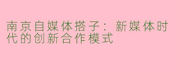 南京自媒体搭子：新媒体时代的创新合作模式