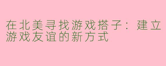 在北美寻找游戏搭子：建立游戏友谊的新方式