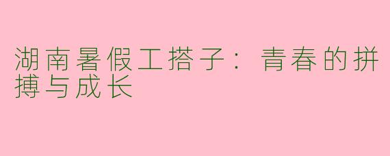 湖南暑假工搭子：青春的拼搏与成长