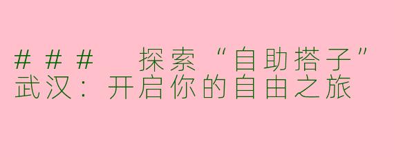 ### 探索“自助搭子”武汉：开启你的自由之旅
