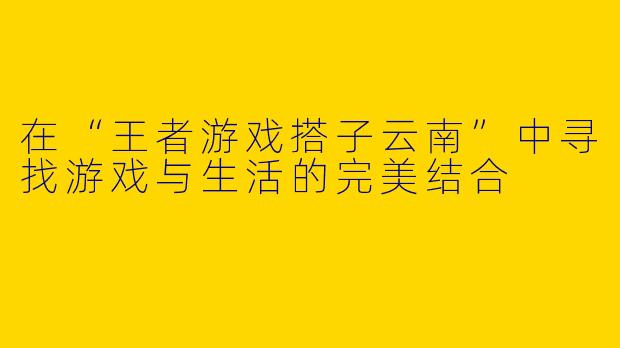 在“王者游戏搭子云南”中寻找游戏与生活的完美结合