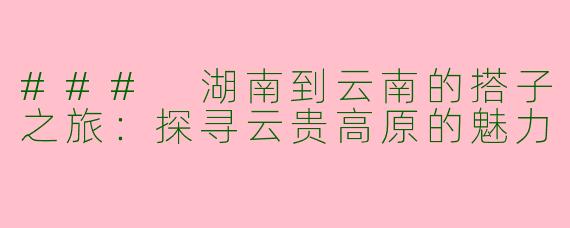 ### 湖南到云南的搭子之旅：探寻云贵高原的魅力