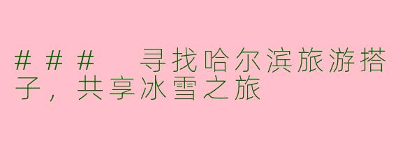 ### 寻找哈尔滨旅游搭子，共享冰雪之旅