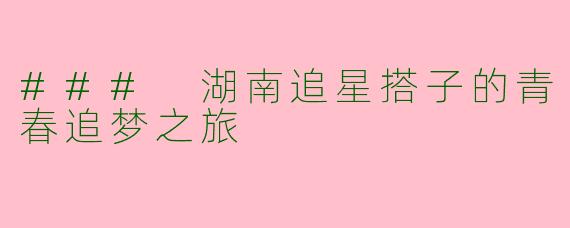 ### 湖南追星搭子的青春追梦之旅