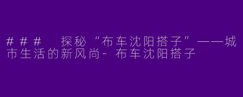 ### 探秘“布车沈阳搭子”——城市生活的新风尚-布车沈阳搭子