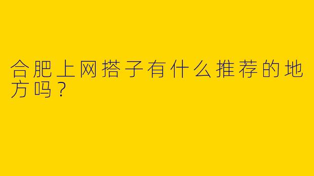 合肥上网搭子有什么推荐的地方吗？
