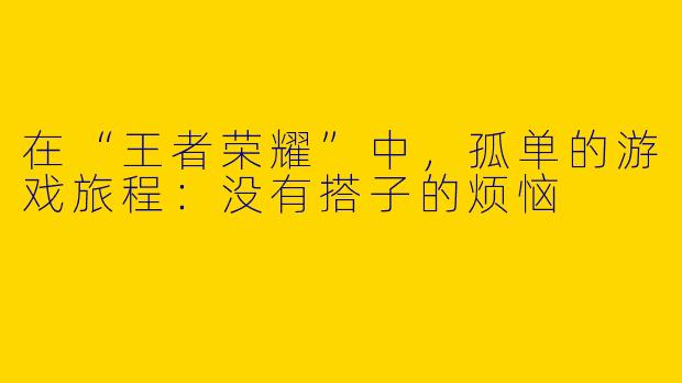 在“王者荣耀”中，孤单的游戏旅程：没有搭子的烦恼