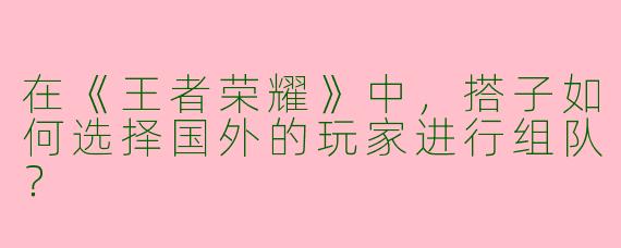 在《王者荣耀》中,搭子如何选择国外的玩家进行组队?