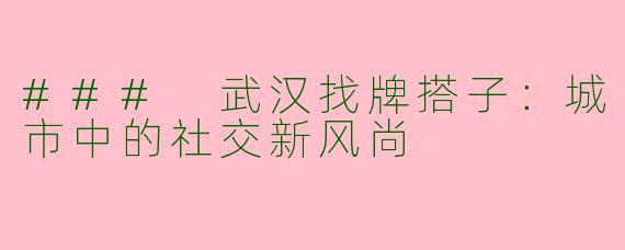 ### 武汉找牌搭子:城市中的社交新风尚