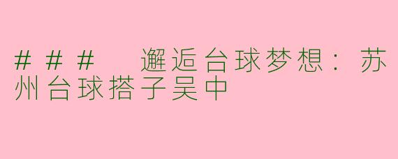 ### 邂逅台球梦想：苏州台球搭子吴中