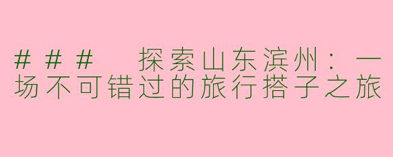 ### 探索山东滨州：一场不可错过的旅行搭子之旅