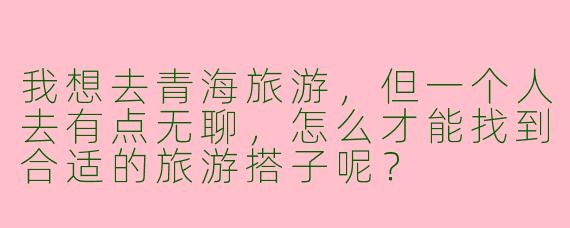 我想去青海旅游，但一个人去有点无聊，怎么才能找到合适的旅游搭子呢？