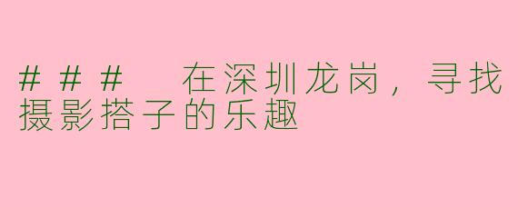 ### 在深圳龙岗，寻找摄影搭子的乐趣