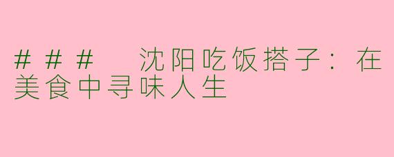 ### 沈阳吃饭搭子：在美食中寻味人生