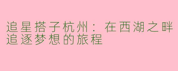 追星搭子杭州：在西湖之畔追逐梦想的旅程