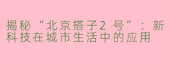 揭秘“北京搭子2号”：新科技在城市生活中的应用