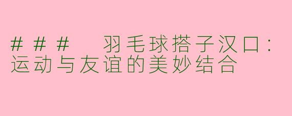 ### 羽毛球搭子汉口：运动与友谊的美妙结合