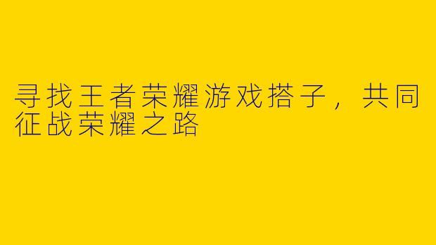 寻找王者荣耀游戏搭子，共同征战荣耀之路