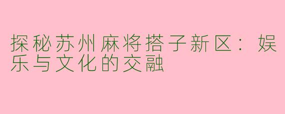 探秘苏州麻将搭子新区:娱乐与文化的交融