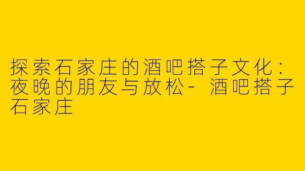 探索石家庄的酒吧搭子文化：夜晚的朋友与放松-酒吧搭子石家庄