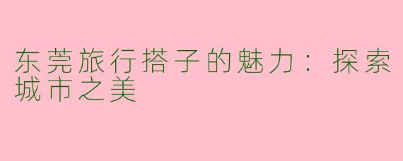 东莞旅行搭子的魅力:探索城市之美
