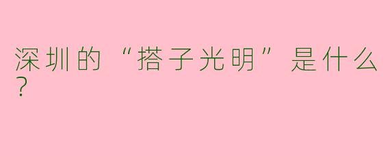深圳的“搭子光明”是什么？