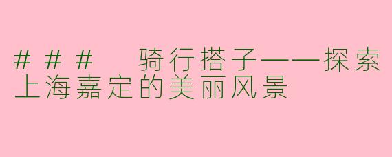 ### 骑行搭子——探索上海嘉定的美丽风景
