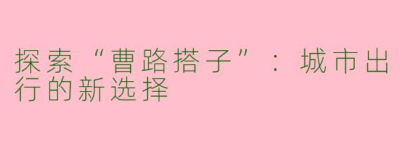 探索“曹路搭子”：城市出行的新选择