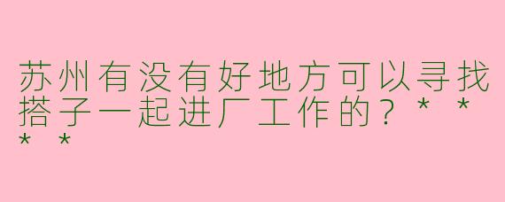苏州有没有好地方可以寻找搭子一起进厂工作的？****