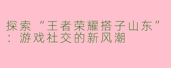 探索“王者荣耀搭子山东”:游戏社交的新风潮